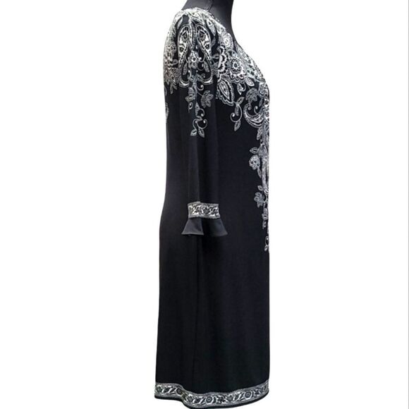 Maggy L Black Stretch Dress w/ White Floral Design - Picture 3 of 8